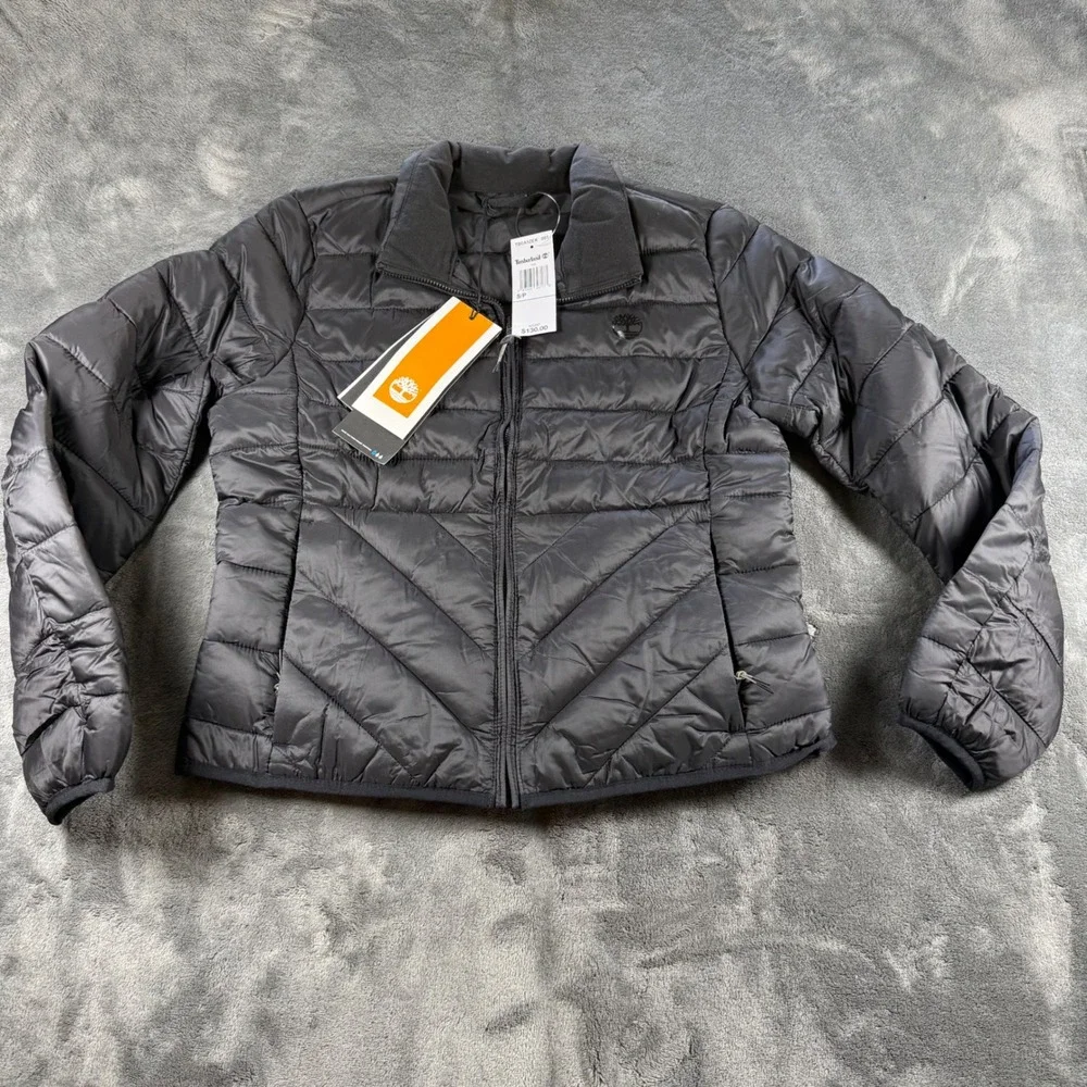 Timberland Women Lightweight Puffer Jacket Black Full Zip Collared Size S P